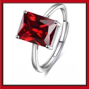 NEW SILVER SQUARE CUT RUBY SIMPLE PENDANT RING